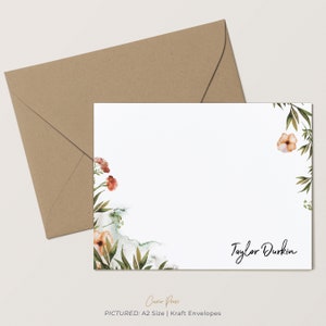 Personalized Stationery, Customized Wildflower Watercolor Notecard, Cards with Envelopes, Floral Stationary for Women, Wildflowers Flat