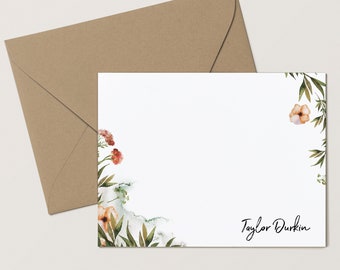 Personalized Stationery, Customized Wildflower Watercolor Notecard, Cards with Envelopes, Floral Stationary for Women, Wildflowers Flat