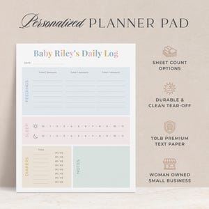 Personalized Baby Daily Log Notepad | Custom Feeding Sleep Diaper Tracker Pad, Infant Schedule, Newborn Gift for New Mom image 2