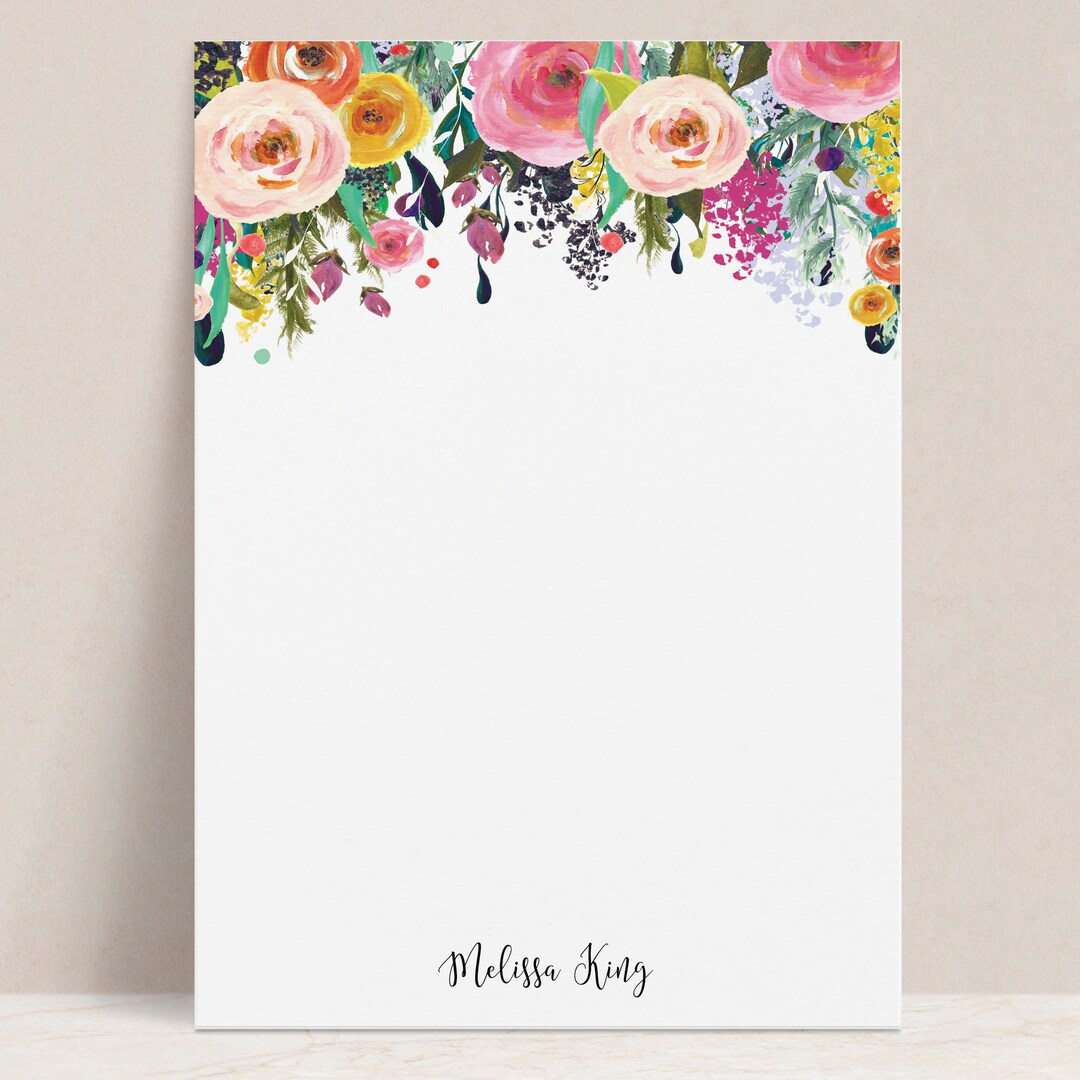 Personalized Colorful Floral Notepad | Custom Flowers Stationery Note ...