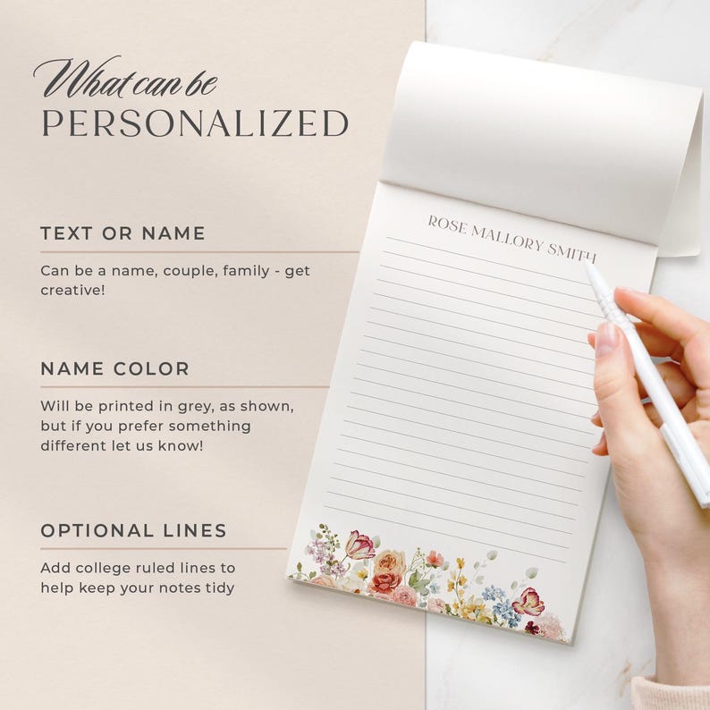 Personalized Rose Garden Notepad | Custom Floral Stationery Pad for ...