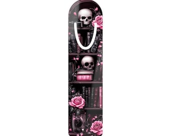 Gothic Skull Bookmark with Roses: Unique Aluminum Page Marker