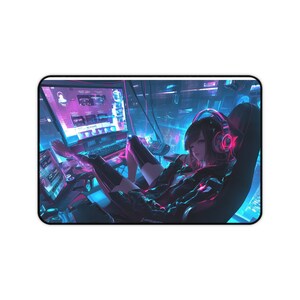 Futuristic Gaming Desk Mat with Neon Anime Design - Perfect for Gamers, Home Office Decor, Computer Accessories, Birthday Gift, Geek Culture