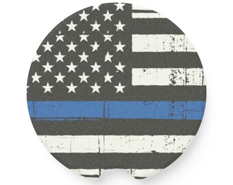 Dessous de verre fin drapeau américain en pierre ollaire | Soutien policier