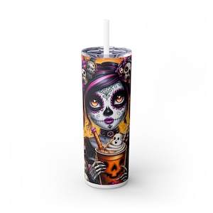 Vaso colorido del Día de Muertos, taza de Halloween del Día de los Muertos, artículos para beber con forma de calavera, pajita ecológica, regalo único