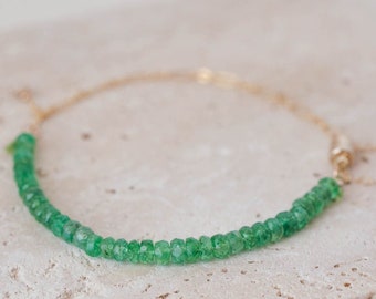 Green Emerald Bracelet for Women, Magnetic Clasp Gemstone Bracelet, May Birthstone Bracelet, Genuine Emerald Bracelet Gold