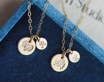 Zodiac Charm Necklace with Custom Initial Add-On | 14K Gold-Filled, Hand-stamp Personalized Protective Amulet | Unique Gift for Her