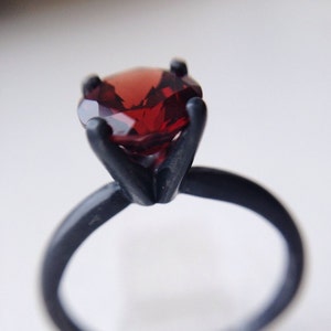 Natural Mozambique Garnet Ring in Classic Deep-V Setting - Oxidized Silver Rings, SFEtsy, Love