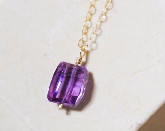 Fancy Cut Purple Sapphire Necklace in 14K Gold-Filled - September Birthstone Necklace, Gift for Her, Birthday Gift