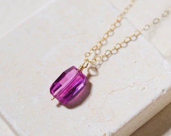 Fancy Cut Hot Pink Sapphire Necklace in 14K Gold-Filled - September Birthstone Necklace, Gift for Her, Birthday Gift