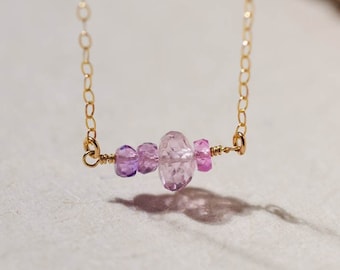 Baby Pink Sapphire Cluster Necklace in 14K Gold-Filled - September Birthstone Necklace, Gift for Her, Birthday Gift