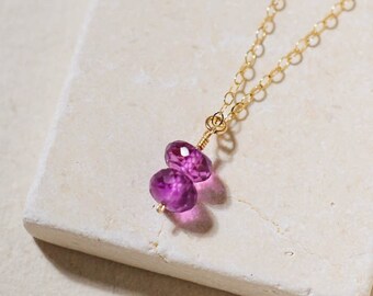 Double Pink Sapphire Bead Necklace in 14K Gold-Filled - September Birthstone Necklace, Gift for Her, Birthday Gift