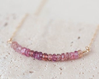 Sapphire Array Necklace Pink Spectrum Dainty Beaded Gemstone Necklace, September Birthstone Necklace, Genuine Sapphire Necklace Gold