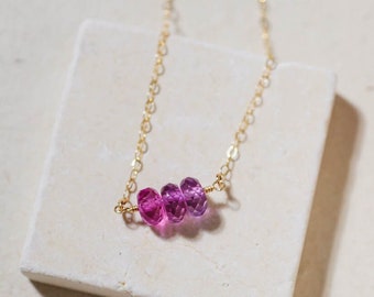 Pink Sapphire Bar Necklace in 14K Gold-Filled - September Birthstone Necklace, Gift for Her, Birthday Gift