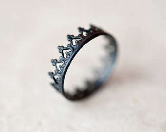 Queen Crown Ring – Stackable Oxidized Silver Rings -  SFEtsy, Love