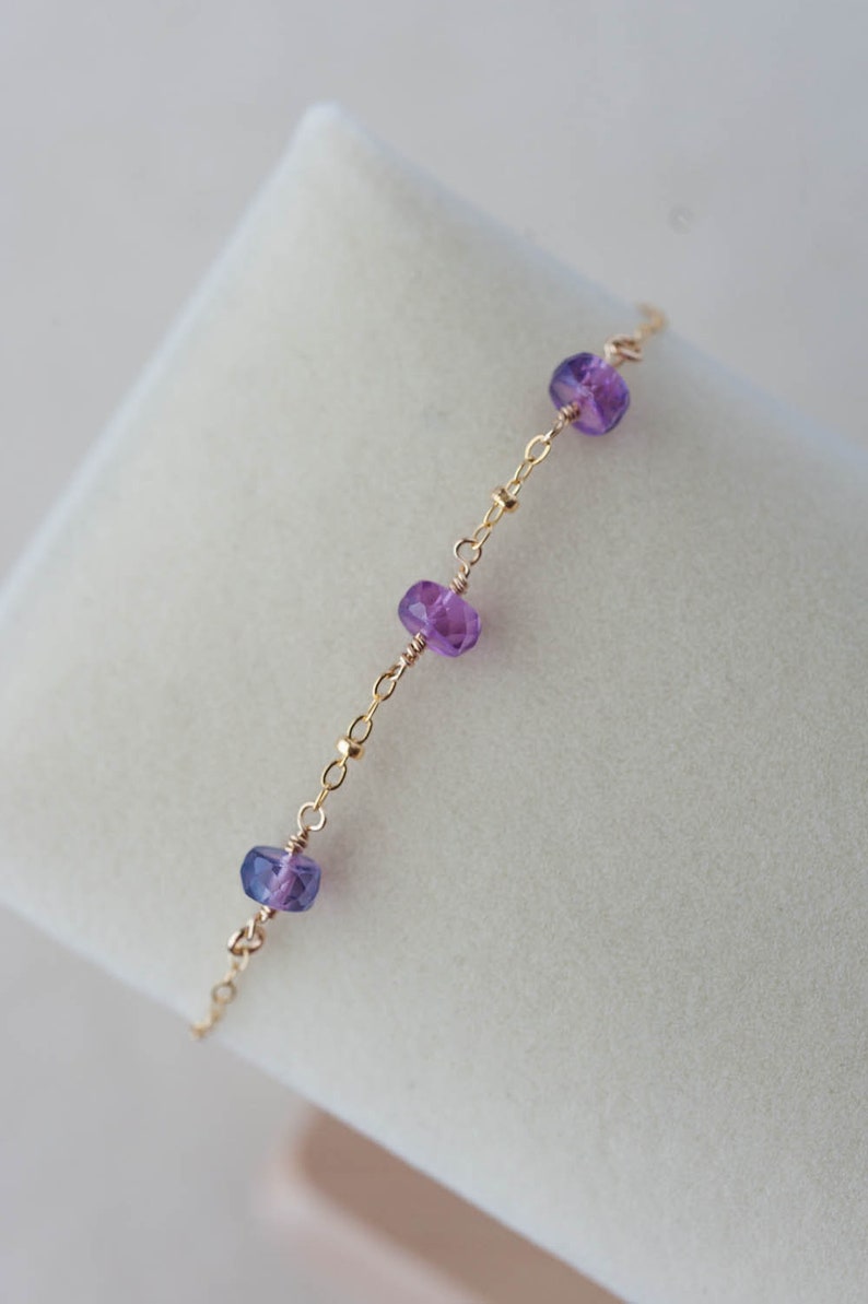 Sapphire Beaded Bracelet for Women, Handmade Sapphire Bracelet, September Birthstone Bracelet Gold, Genuine Sapphire Magenta Collection image 2