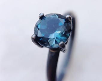 Magnificent London Blue Topaz Ring, - Oxidized Silver Rings , dgc - ,  SFEtsy, Love