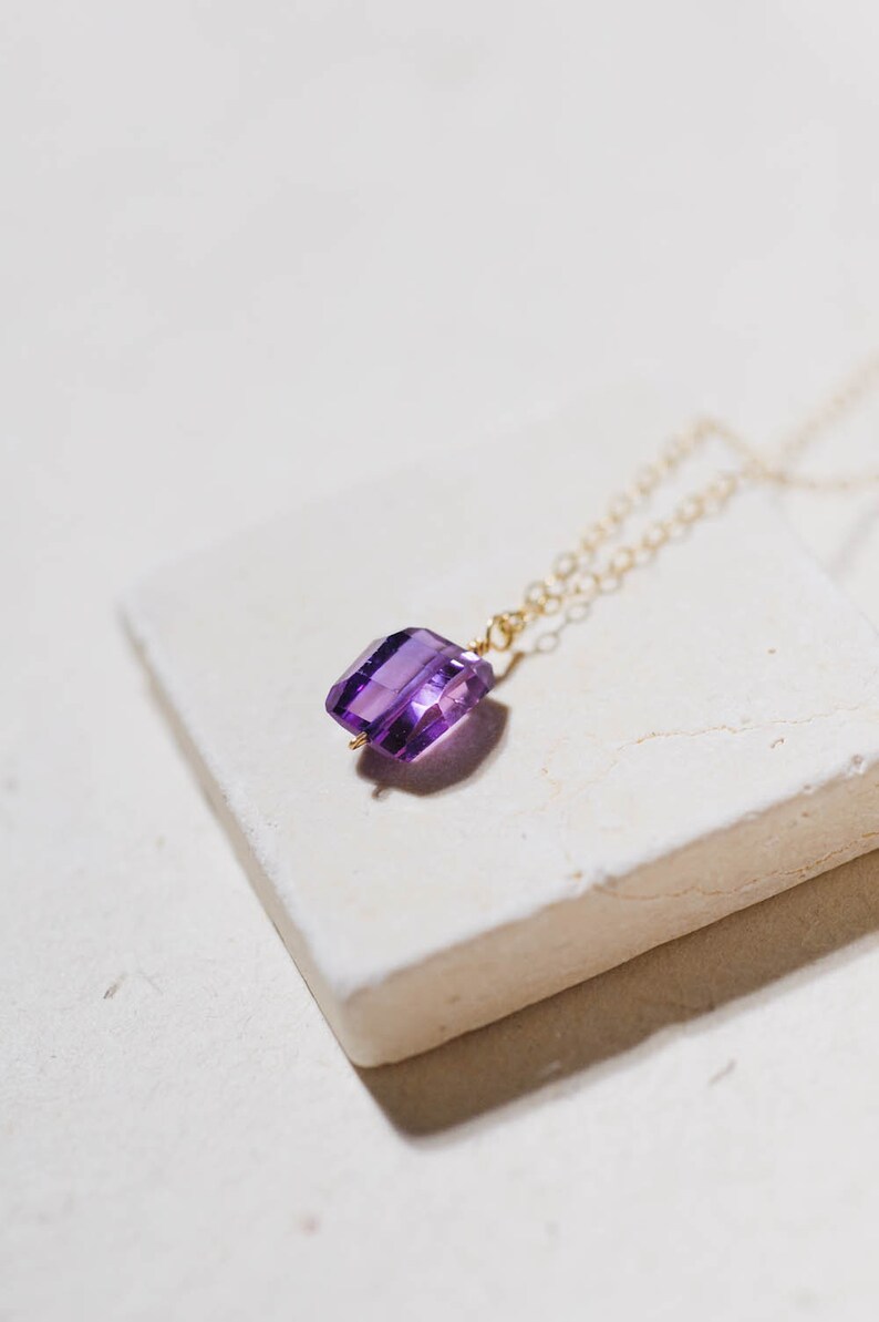 Fancy Cut Purple Sapphire Necklace in 14K Gold-Filled September Birthstone Necklace, Gift for Her, Birthday Gift image 2