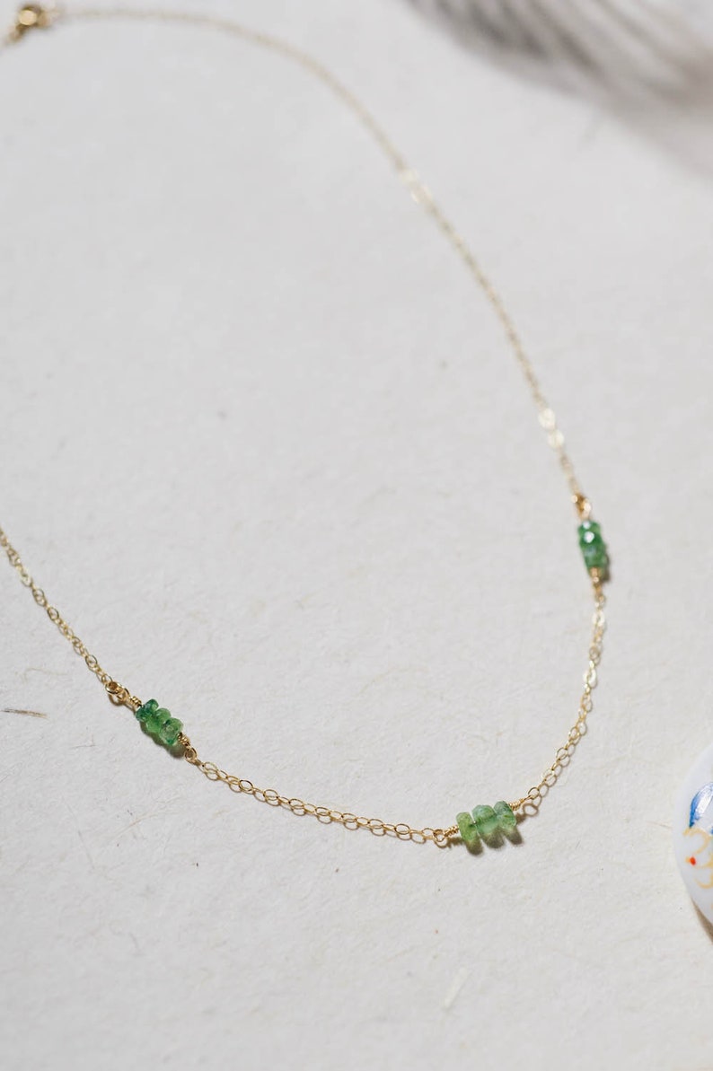 Dainty Trio Emerald Bar Necklace in 14K Gold-Filled May Birthstone Necklace, Gift for Her, Birthday Gift, Anniversary Gift, Gift for Mom image 4