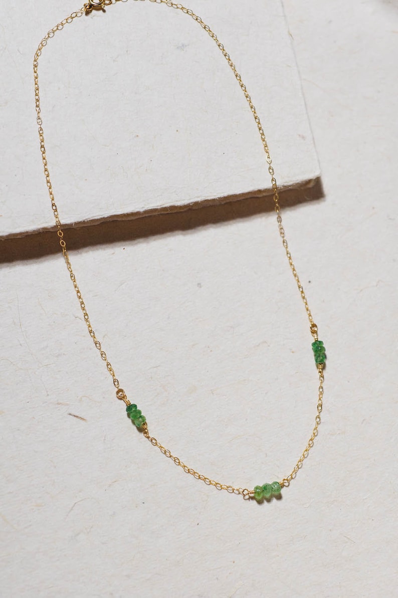 Dainty Trio Emerald Bar Necklace in 14K Gold-Filled May Birthstone Necklace, Gift for Her, Birthday Gift, Anniversary Gift, Gift for Mom image 1