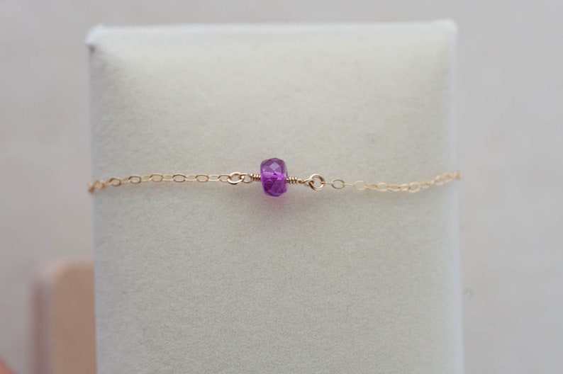 Sapphire Bracelet for Women, Solitaire Sapphire Bracelet Minimalism, September Birthstone Bracelet, Genuine Sapphire Magenta Collection image 1