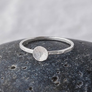 Aurora | Forged Full Moon Sterling Silver Ring | Moon Phase Skinny Stackable Ring Celestial Minimalist Dainty Lunar Jewelry Gift for Her