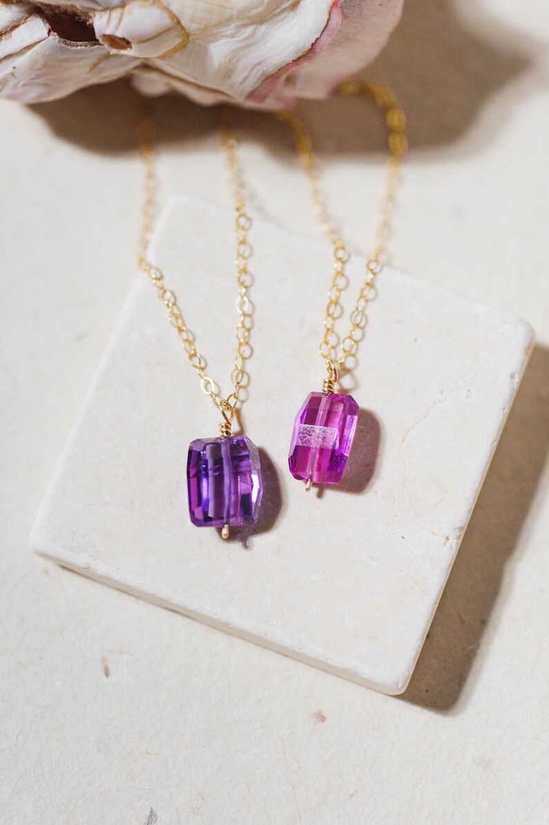 Fancy Cut Purple Sapphire Necklace in 14K Gold-Filled September Birthstone Necklace, Gift for Her, Birthday Gift image 5