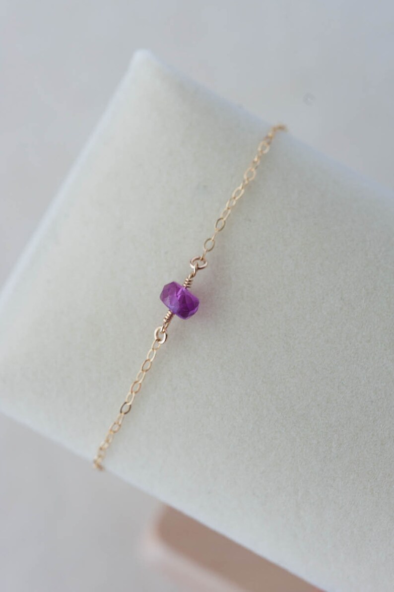 Sapphire Bracelet for Women, Solitaire Sapphire Bracelet Minimalism, September Birthstone Bracelet, Genuine Sapphire Magenta Collection image 2