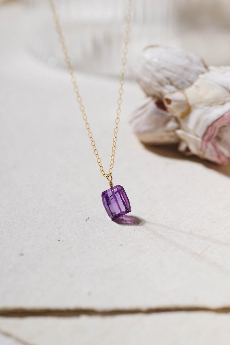 Fancy Cut Purple Sapphire Necklace in 14K Gold-Filled September Birthstone Necklace, Gift for Her, Birthday Gift image 3