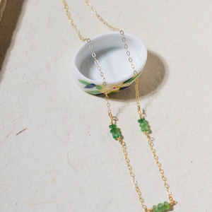 Dainty Trio Emerald Bar Necklace in 14K Gold-Filled May Birthstone Necklace, Gift for Her, Birthday Gift, Anniversary Gift, Gift for Mom image 2
