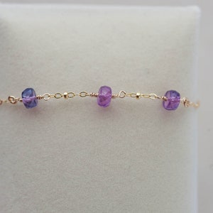 Sapphire Beaded Bracelet for Women, Handmade Sapphire Bracelet, September Birthstone Bracelet Gold, Genuine Sapphire Magenta Collection image 3