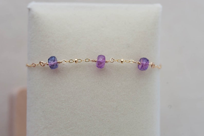 Sapphire Beaded Bracelet for Women, Handmade Sapphire Bracelet, September Birthstone Bracelet Gold, Genuine Sapphire Magenta Collection image 3