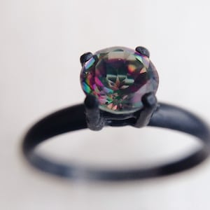 Brazil Mystic Topaz Ring Oxidized Silver Rings, November Birthstone, dgc, SFEtsy, Love image 1