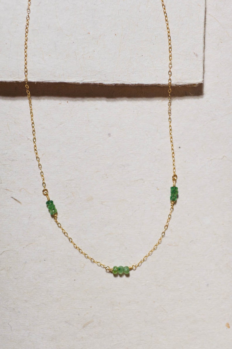 Dainty Trio Emerald Bar Necklace in 14K Gold-Filled May Birthstone Necklace, Gift for Her, Birthday Gift, Anniversary Gift, Gift for Mom image 5