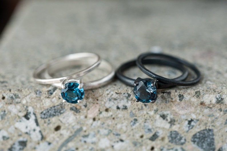 London Blue Topaz Ring Set Engagement Ring Set Gemstone Rings , dgc, SFEtsy, Love image 5