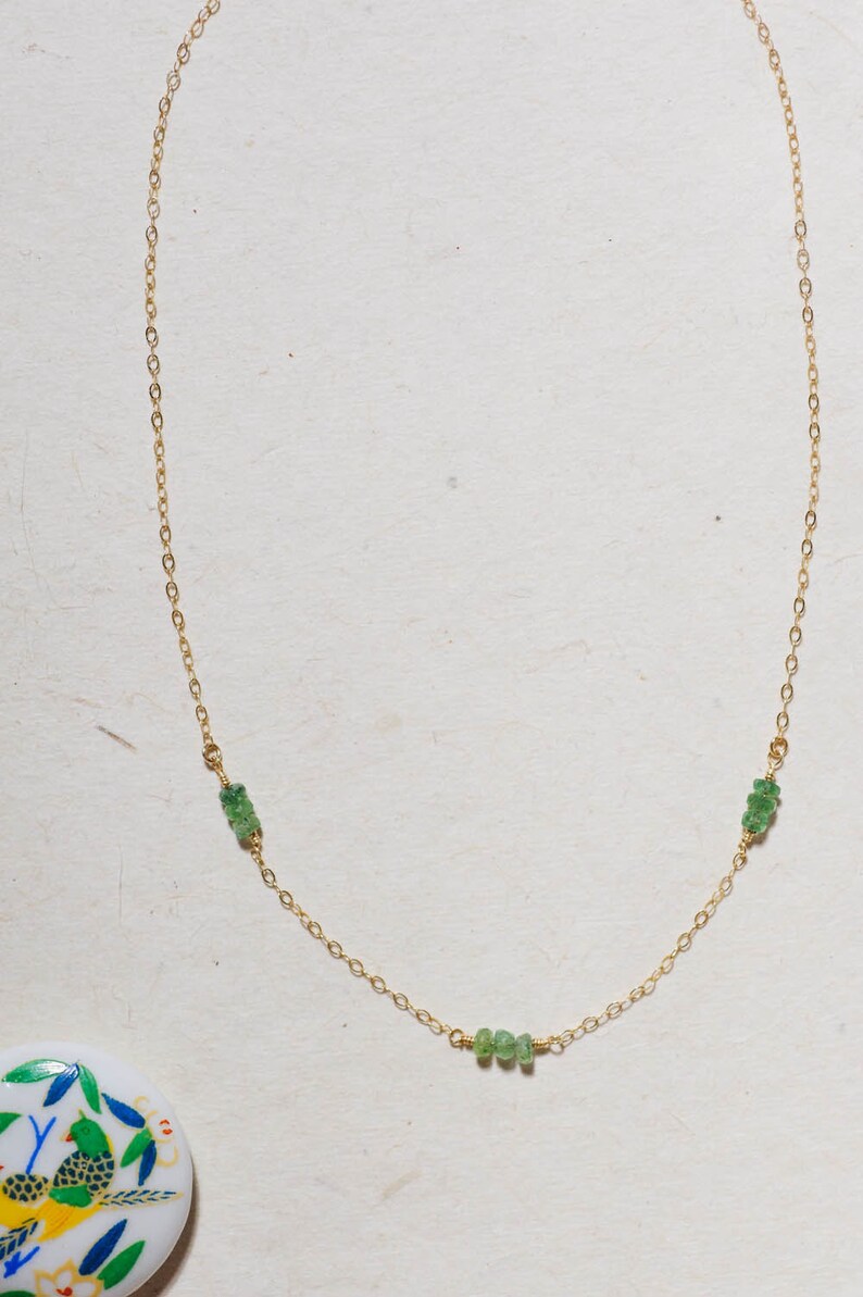 Dainty Trio Emerald Bar Necklace in 14K Gold-Filled May Birthstone Necklace, Gift for Her, Birthday Gift, Anniversary Gift, Gift for Mom image 3