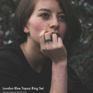 London Blue Topaz Ring Set Engagement Ring Set Gemstone Rings , dgc, SFEtsy, Love image 3