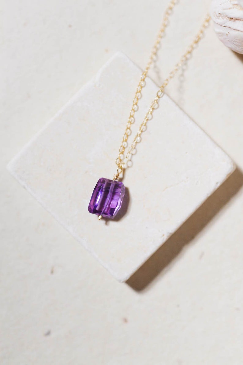 Fancy Cut Purple Sapphire Necklace in 14K Gold-Filled September Birthstone Necklace, Gift for Her, Birthday Gift image 1