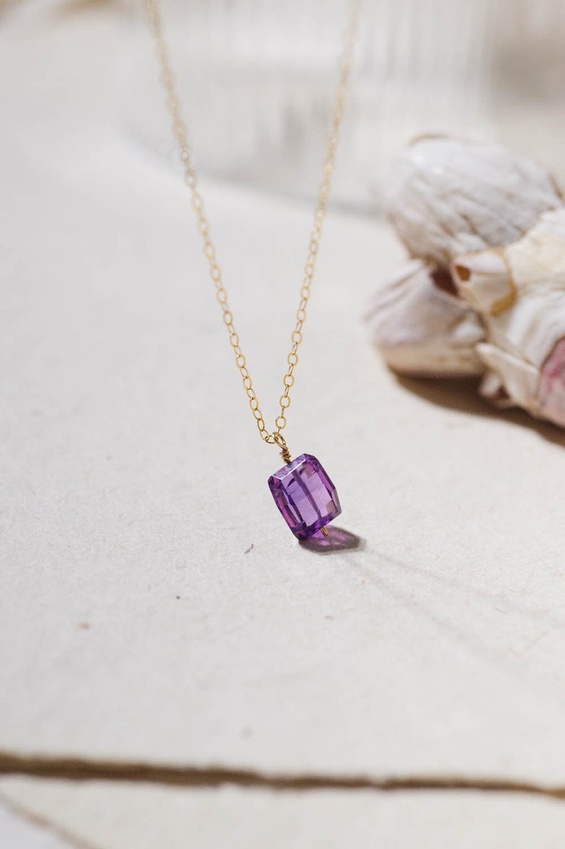 Fancy Cut Purple Sapphire Necklace in 14K Gold-Filled September Birthstone Necklace, Gift for Her, Birthday Gift image 4