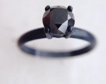 Earth Mined Black Diamond Ring - 100% Conflict Free Diamond - Engagement Ring - Oxidized Silver Ring, Recycled Silver Ring, SFEtsy