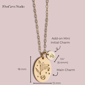 Lily Flower Charm Necklace with Custom Initial Add-On 14K Gold-Filled, Hand-stamp Personalized Floral Gold Charm Nature Inspired image 2