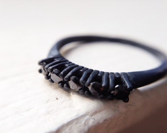 5-Stone Earth Mined Black Diamond Ring - Wedding Ring - Recycled Silver Ring, Oxidized Silver Ring, SFEtsy