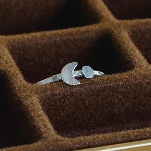 Selene | Forged Moon a& Orbit Sterling Silver Ring | Moon Phase Skinny Stackable Ring Celestial Minimalist Dainty Lunar Jewelry Gift for Her