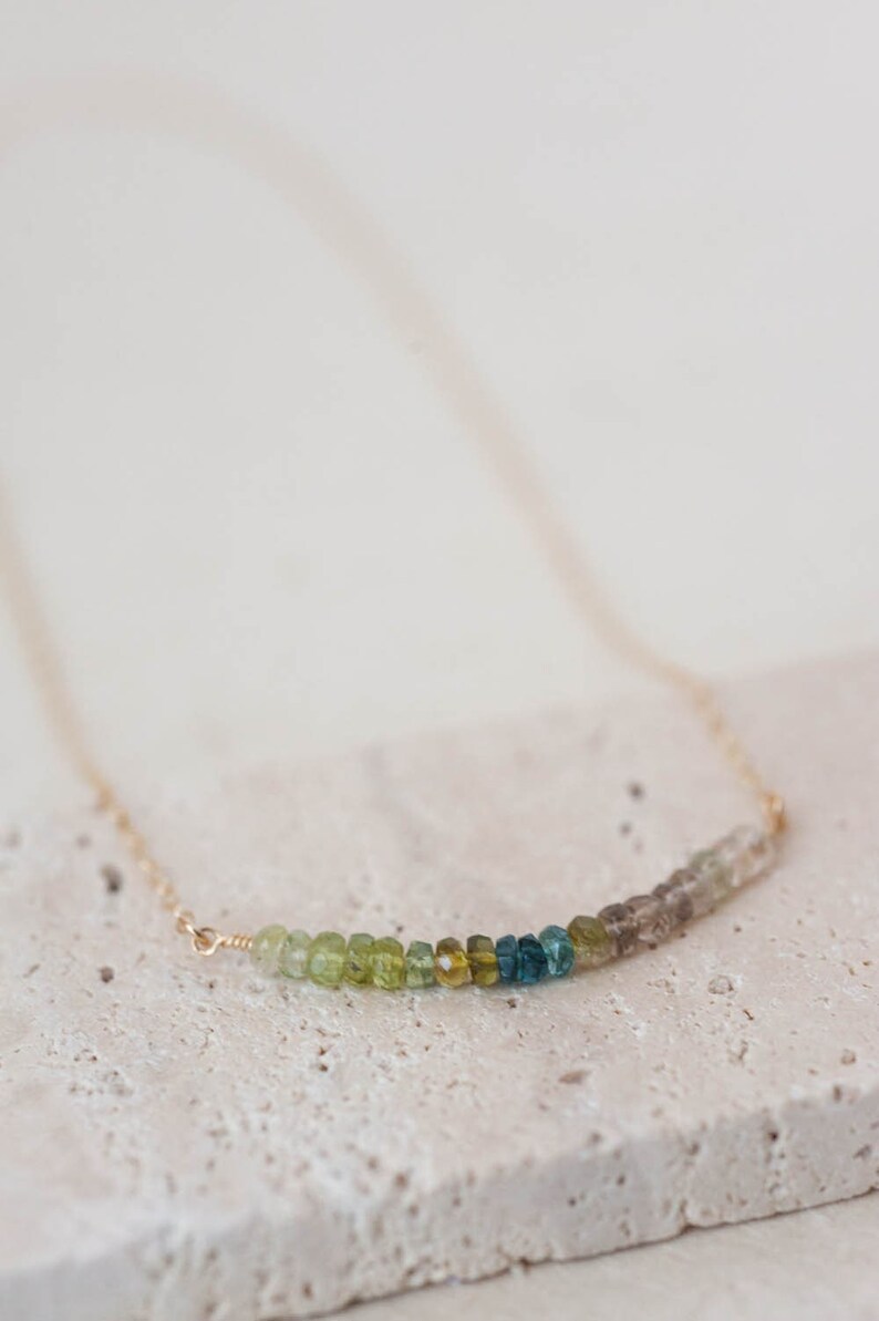 Sapphire Array Necklace for Women, Blue Green Grey Dainty Beaded Gemstone Necklace, September Birthstone Necklace, Genuine Sapphire image 1