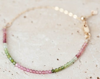 Tourmaline Bracelet, Gold Dainty Spectrum Bracelet, Supreme Flashy Watermelon Tourmaline Bracelet, October Birthstone Bracelet, Genuine Gems