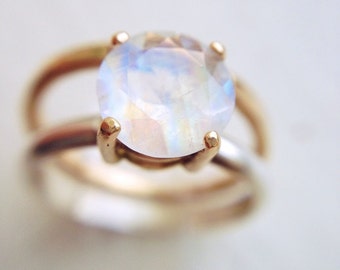 Married Metal 7mm Magnificent Rainbow Moonstone Ring - Engagement Ring - Solid Gold and Recycled Silver Ring, SFEtsy