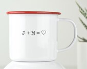 You + Me = LOVE. Custom engraved Enamel Mug
