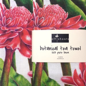 Linen tea towel, Tropical Torch Ginger botanical art by Australian artist & seller Julie McEnerny Bild 2