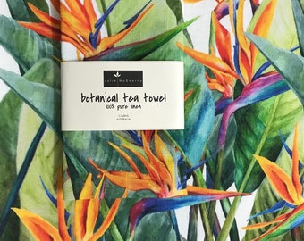 Bird of Paradise Linen Tea Towel Artwork by Julie McEnerny