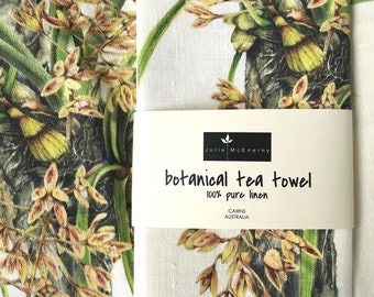 Linen Tea Towel - Australian Native Orchid